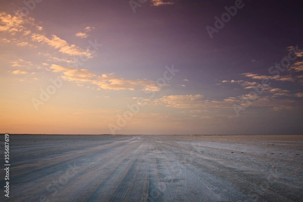 Obraz salt pans in sunset