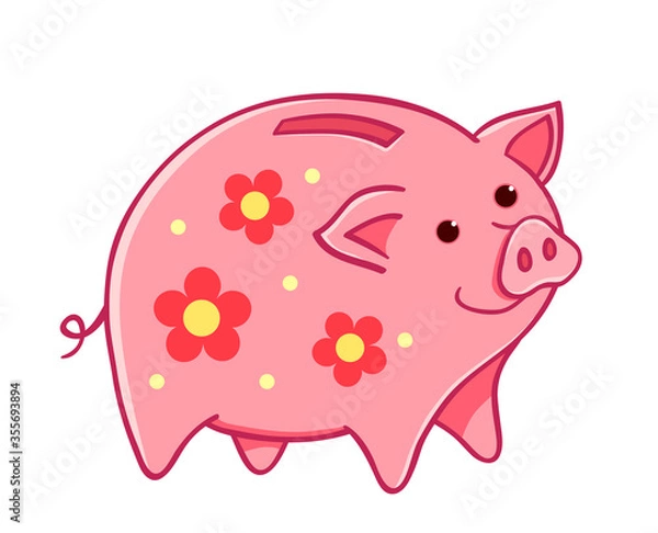 Obraz Cartoon pig moneybox with flowers