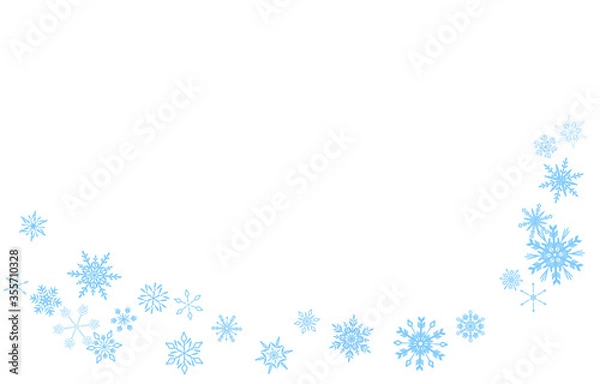 Fototapeta 涼し気な水色の雪の結晶のフレームイラスト、白背景