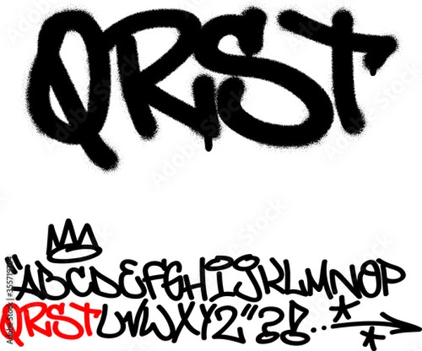 Fototapeta Spray graffiti tagging font. Letters ''Q'', ''R'', ''S'', ''T''. Part 5