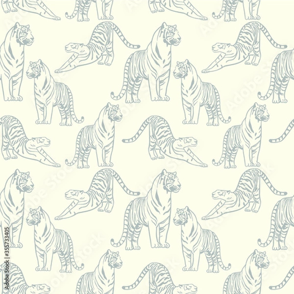 Obraz Vector seamless pattern with tigers. Trendy style.