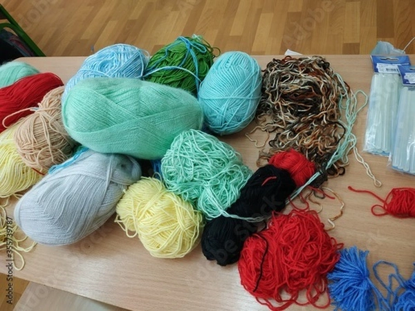 Fototapeta knitting yarn and knitting needles