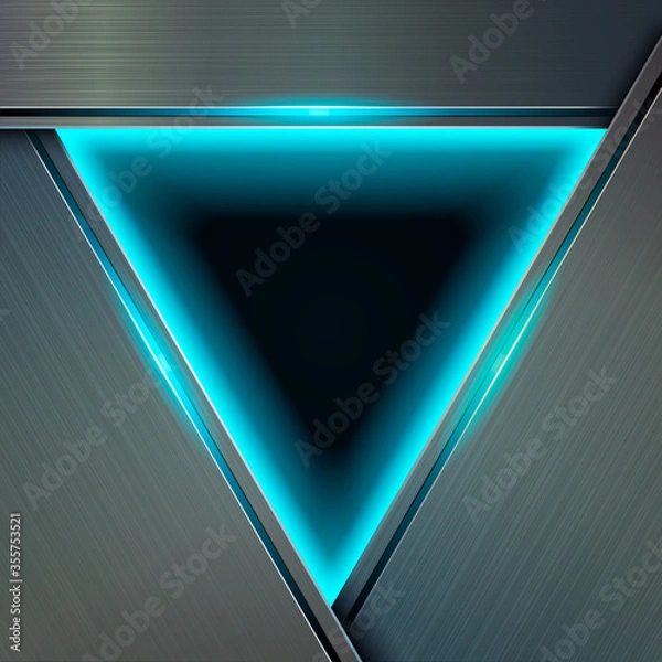 Obraz Technological background with metal plates and neon blue backlight. 