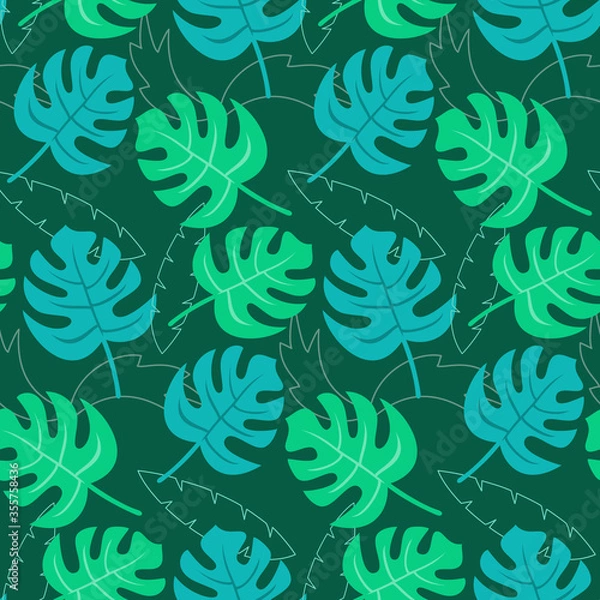 Fototapeta Tropical seamless pattern with palm tree leaves.