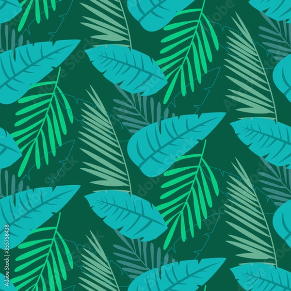 Fototapeta Tropical seamless pattern with palm tree leaves.