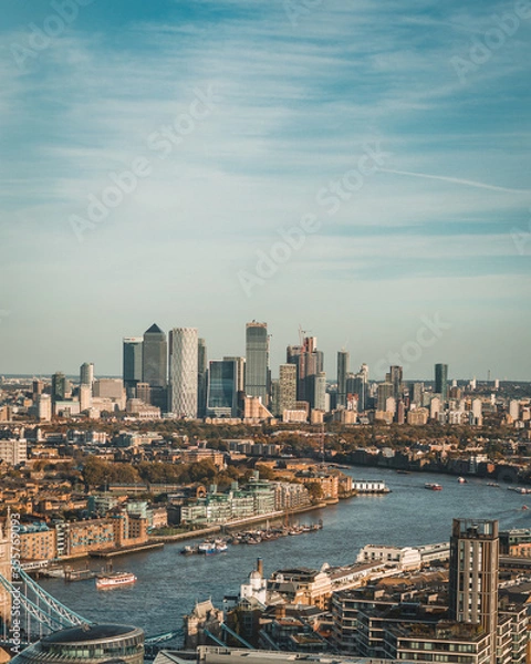 Obraz Cityscape skyline views of London with St Paul's Cathedral, the City of London, Canary Wharf, the Shard