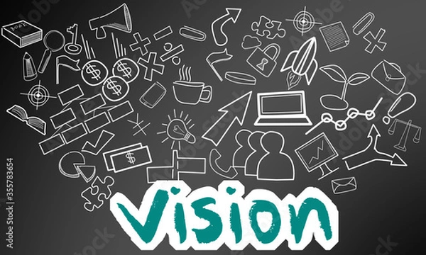 Fototapeta Vision text with creative drawing for business success, strategy and planning concept