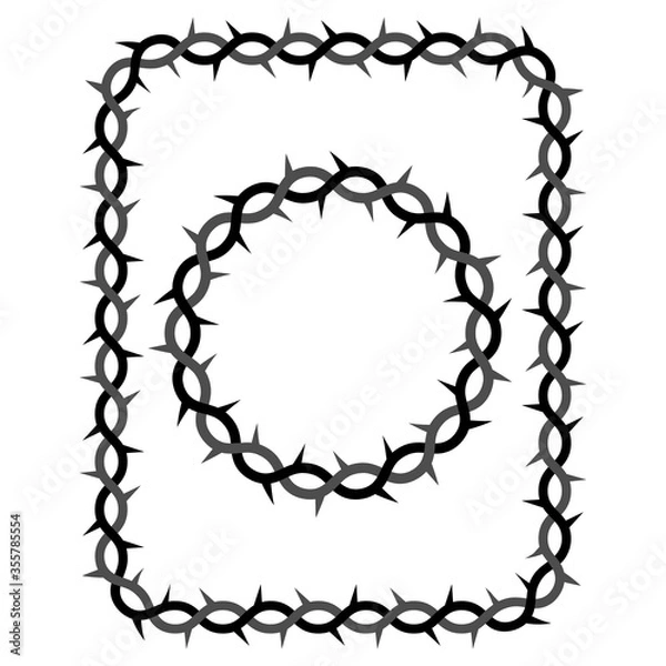 Fototapeta Spiked wicker circle frame and rectangle isolated. Crown of thorns
