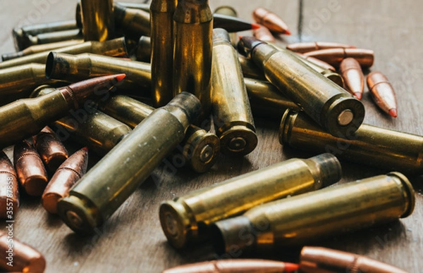 Obraz .308 Ammunition with projectiles Flat Lay on board