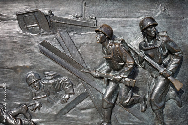 Obraz Relief showing beach landing during the Allied invasion of Normandy in 1944, World War II Memorial in Washington, D.C.