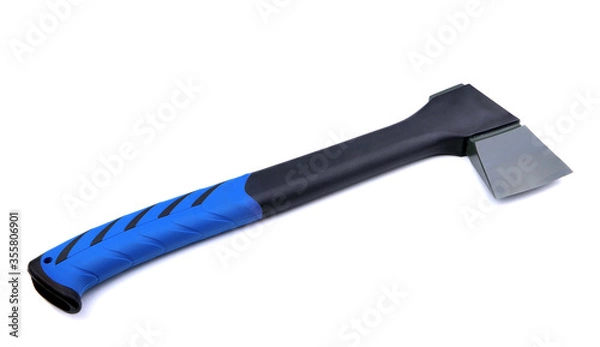 Obraz An axe isolated on a white background. An ax. A hatchet with blue-black handle. A splitting axe. A chopper.
