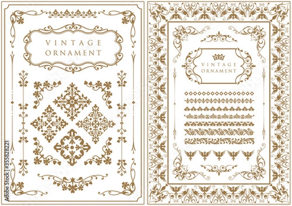 Fototapeta 各種フレーム、ボーダー等のビンテージオーナメントセット