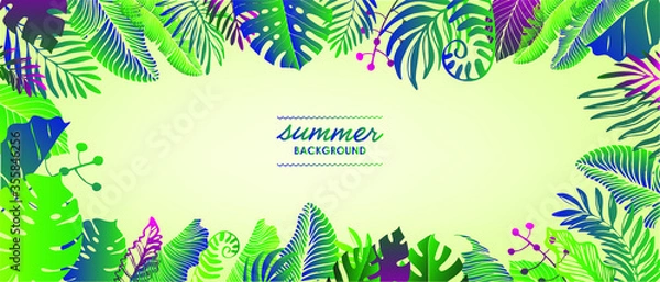 Fototapeta Summer background with tropical leaves.