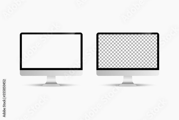 Fototapeta Realistic vector illustration of desktop monitor on light background.
