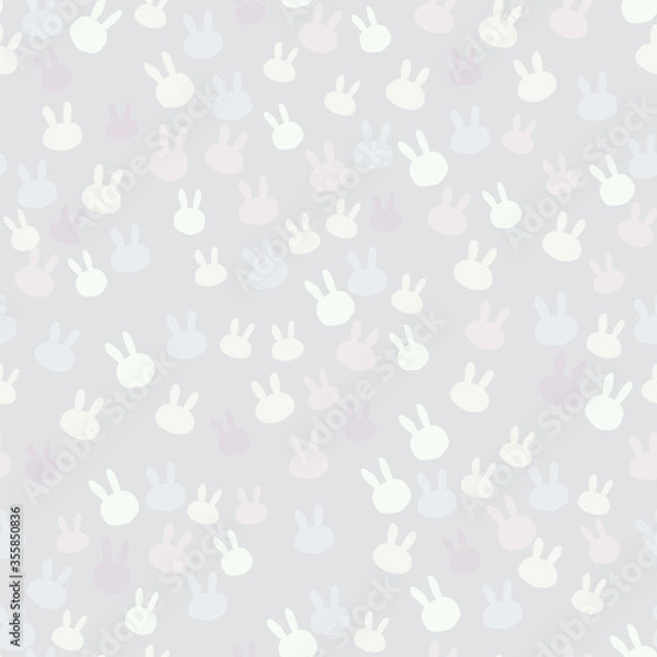 Fototapeta Vector beautiful blue purple bunny and white rabbit silhouette seamless pattern on gray background.