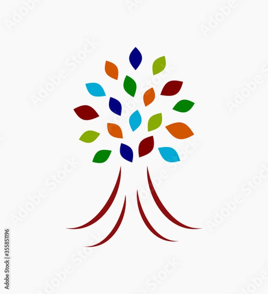Fototapeta Vector illustration of tree with colored leaves on light background.