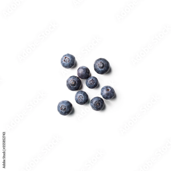 Fototapeta Top down view of blueberries isolated on white background.