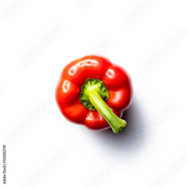 Fototapeta Top down view of a red paprika isolated on white background.