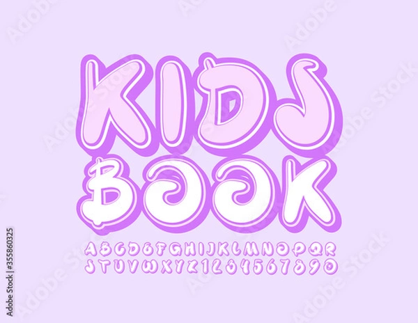 Fototapeta Vector cute emblem Kids Book with artistic Font. Creative Alphabet Letters and Numbers