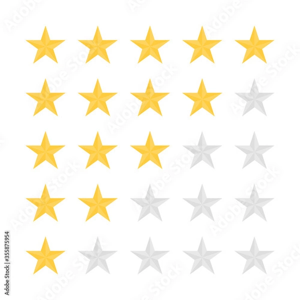 Fototapeta Feedback, customer satisfaction and review concept. Five star rating. Golden and grey stars, rating scale for survey, mark quality, customer feedback and satisfaction