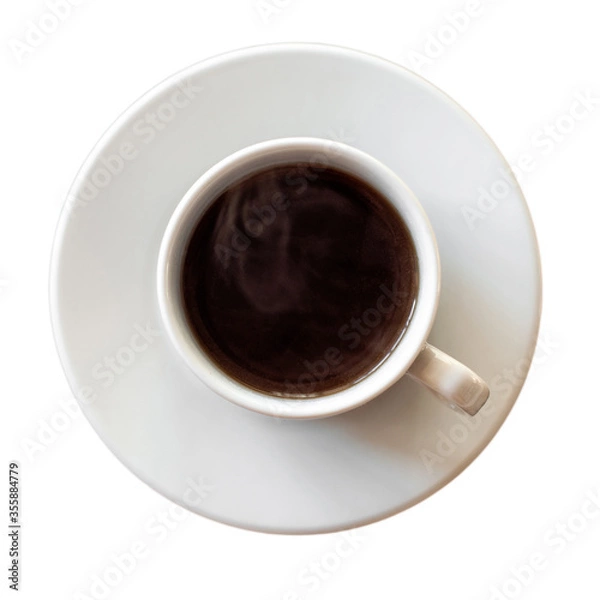 Fototapeta Coffee cup isolated on white background, top view, espresso.