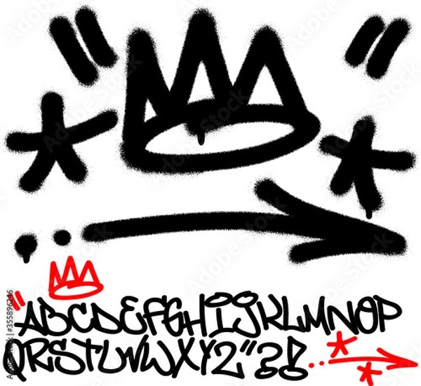 Fototapeta Znaki znakowania graffiti w sprayu (korona, gwiazdy, strzałka, cudzysłowie, kropki). Część 8