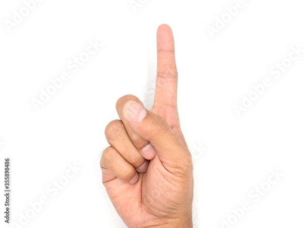 Obraz A hand showing one fingers isolated on white background with clipping path included.
