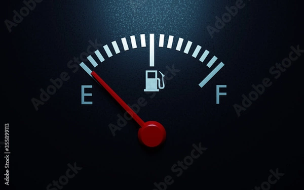 Obraz Fuel gauge with a red needle indicating empty. 3d render