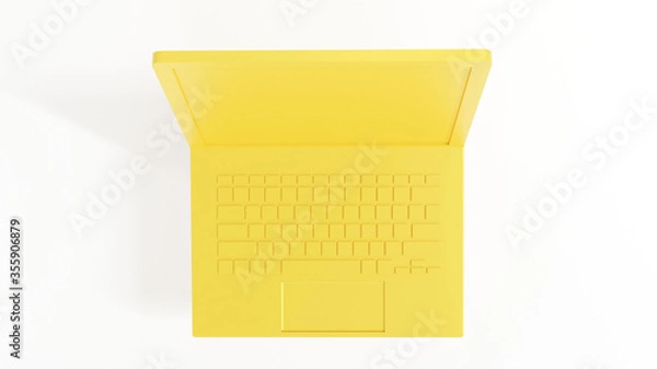 Fototapeta Top view of yellow laptop on white background.3d render