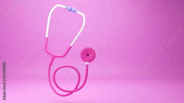 Fototapeta Colourful stethoscope on the pink background.3d render