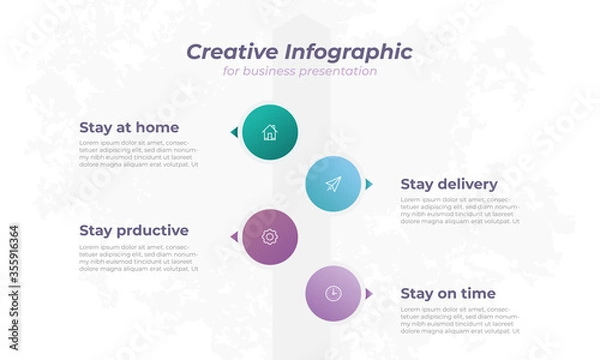 Fototapeta Creative business infographic with arrow, circle shape and icon design. colorful palette. Vector illustration eps10.