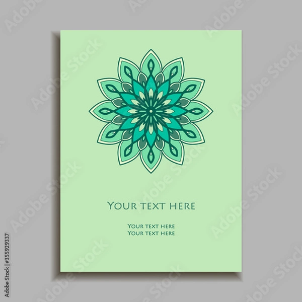 Obraz Mint color Invitation Card with  mandala ornament. Card template for Wedding invitation or Birthday greeting card. Vector illustration