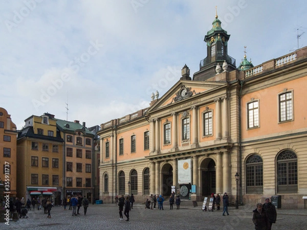 Fototapeta STOCKHOLM - 17 FEBRUARY 2018: The Swedish Academy was founded in 1786 to advance Swedish literature and language. It has awarded the Nobel prize for literature since 1901.