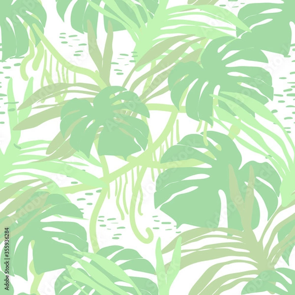 Fototapeta Vector seamless pattern with tropical leaves. Trendy style.