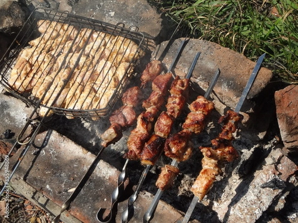 Obraz grilled meat on the grill
