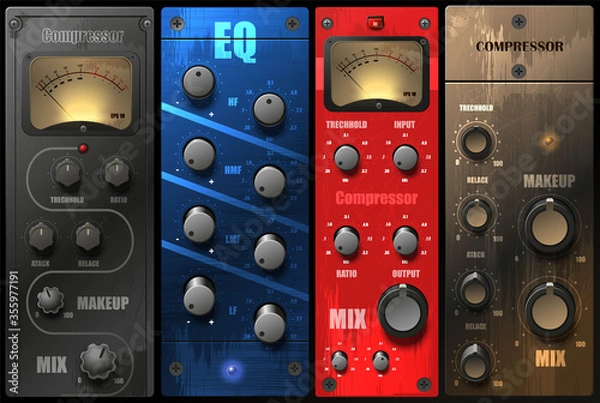 Obraz Realistic virtual equalizers and compressors for a recording studio. vector.