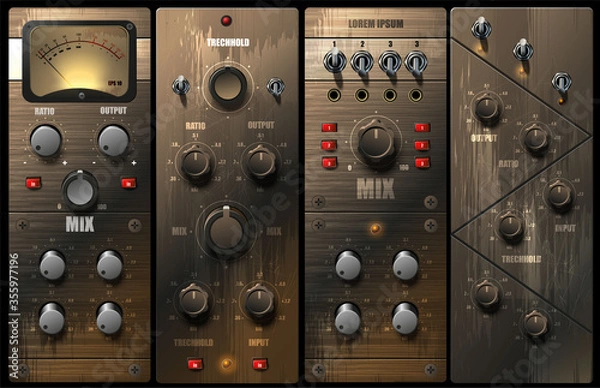 Obraz Realistic virtual equalizers and compressors for a recording studio. vector.