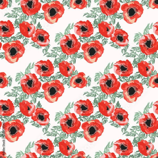Fototapeta Seamless pattern in small pretty flowers. Poppy bouquets. Rustic style millefleurs. Floral background for textile, wallpaper, pattern fills, covers, surface, print, wrap, scrapbooking, decoupage.