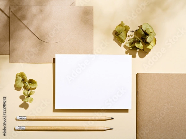 Fototapeta Blank card styled mockup in neutral shades.