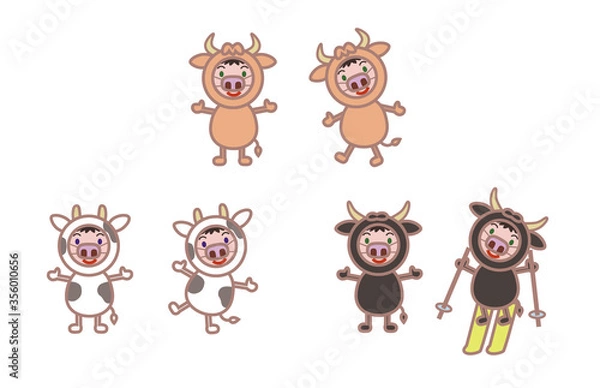 Obraz 牛の着ぐるみキャラクターイラスト