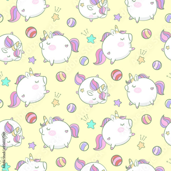 Fototapeta Hand drawn Unicorns seamless pattern background