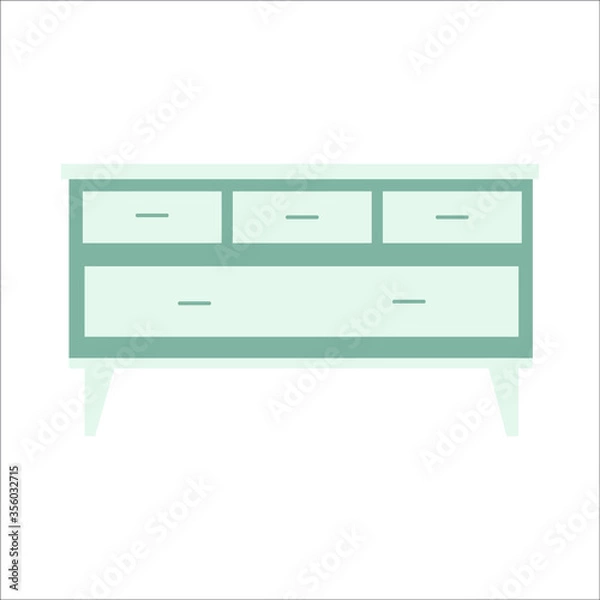 Fototapeta Chest of drawers on a white background. Vector illustration, flat design.