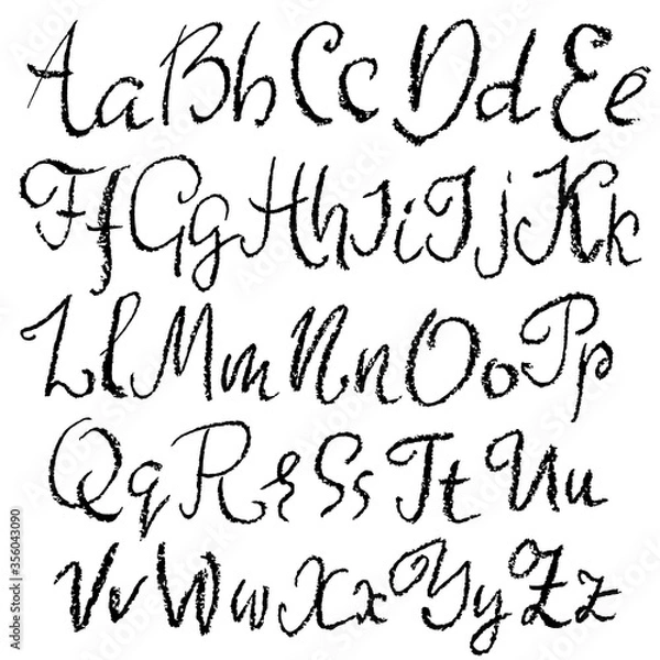 Fototapeta Handwritten vector soft pensil alphabet. Pensil texture. Modern hand drawn alphabet. Isolated letters.