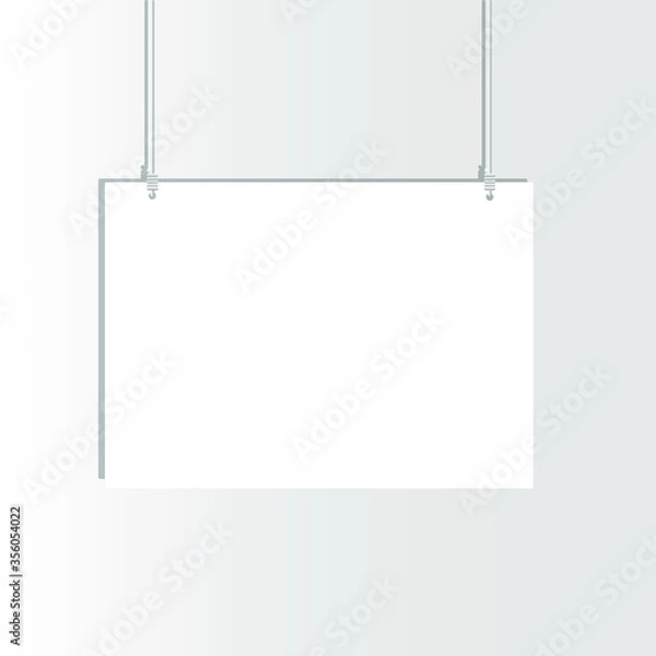 Fototapeta The sign is empty, white, with a shadow, suspended on cords. Vector illustration, eps 10.
