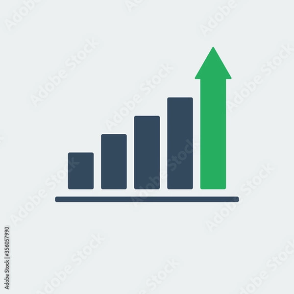 Fototapeta rising trend and up arrow, gray flat business chart vector icon