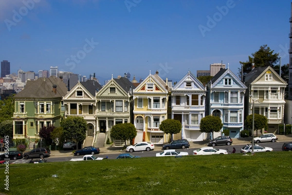 Obraz Postcard Row Houses, San Francisco, California