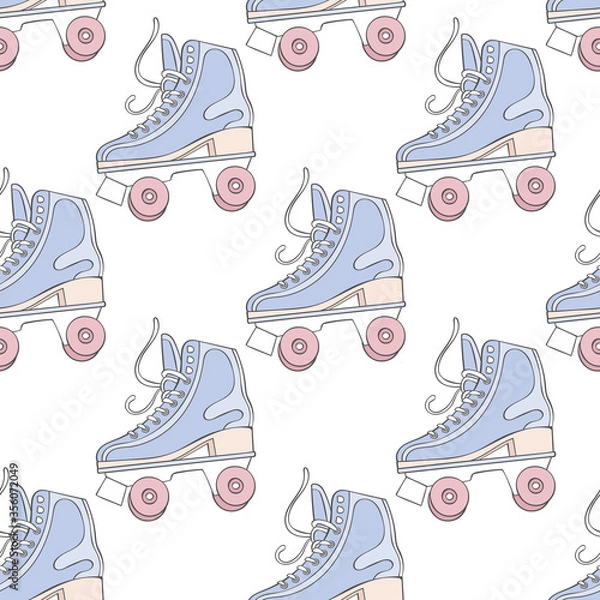 Fototapeta Vintage roller skates. Seamless vector pattern (background). Cartoon print. Retro.