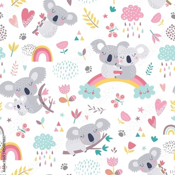 Fototapeta Vector seamless pattern with cute koala
