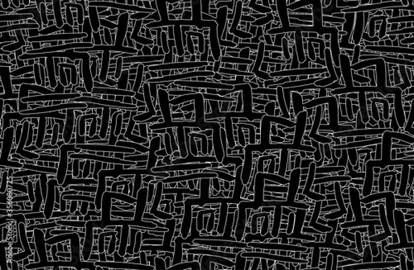 Fototapeta Black and white grunge background. Seamless abstract texture. A chaotic repeating pattern. Pop art handmade art