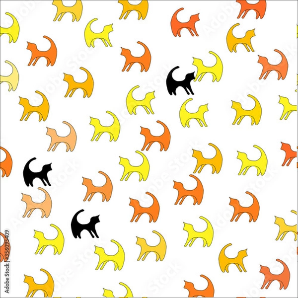 Fototapeta seamless pattern with ginger and black cat.
